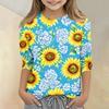 Girls Floral Print Crew Neck Three Quarter Sleeve Casual T Shirt Lightweight Comfortable Fit Soft Fabric