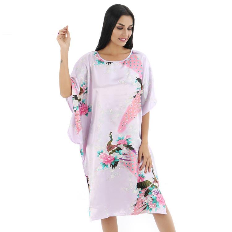 Loose Robe Chinese Style for Women Silk Rayon Lounge Nightgown Kimono Sleepwear