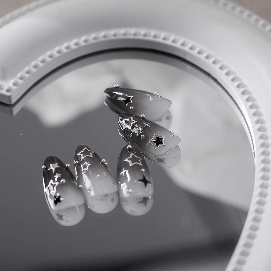Starry Sky Nail Art Stickers: Waterproof Silver & Black Obsidian DIY Design