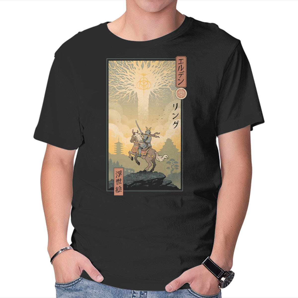 Unisex Crew Neck T-Shirt Elder Ring Ukiyo-e Graphic Short Sleeve Casual Tee XXXL