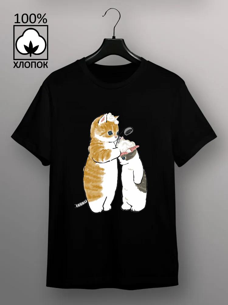 

100% хлопок, модные летние женские футболки, повседневные футболки с короткими рукавами и принтом кошки и акулы, футболки с круглым вырезом S