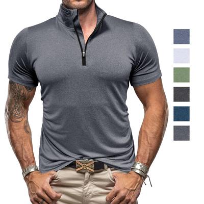 T-shirt sportiva da uomo Maniche corte ad asciugatura rapida Camicie solide Colletto alla coreana Pullover con cerniera Primavera Estate Abbigliamento fitness Camicie ad alta elasticità