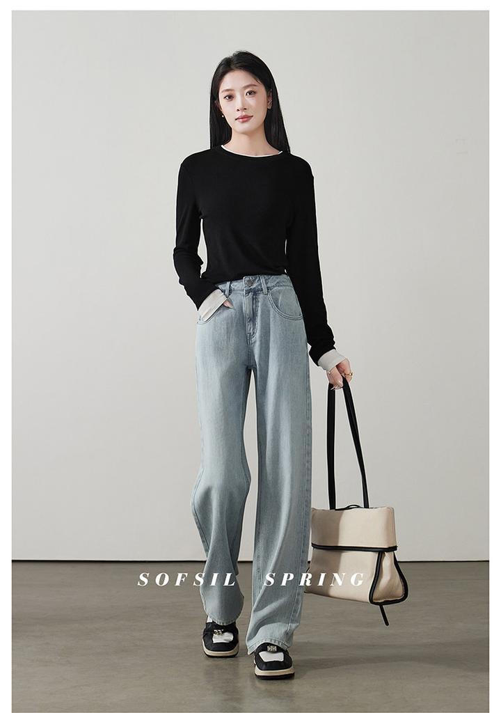 Fashionable high waisted wide leg jeans for women in spring 2026, loose and versatile, slimming and floor length pants