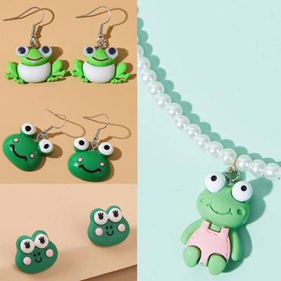 Fashion, Pearl Frog Necklace, Trend Personality Animal Pendant Jewelry, Frog Earrings