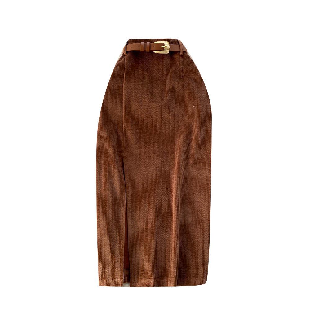 Retro High-Waist Slit Skirt with Sweater: Hong Kong & Korean Style, Slimming Medium/Long Fit for Early Autumn & Winter