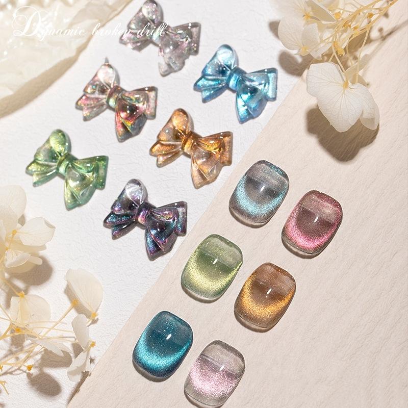 Nail Gel Polish 8ml Nail Polish Small Light Bulb Crystal Cat's Eye Glue Set Manicure Ice Transparent Aurora Flash Nail Polish Glue
