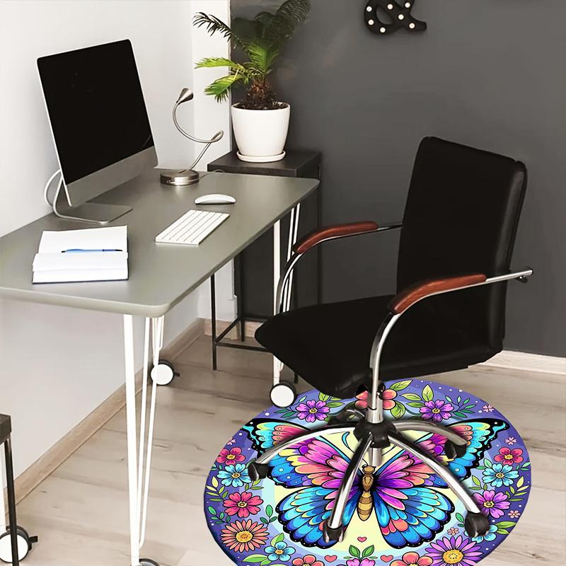 

1pc Office Carpet Chair Mats Colorful Butterfly Mandala Perfect for Decorating Office Chairs, Living Rooms, Or Bedrooms 80cm