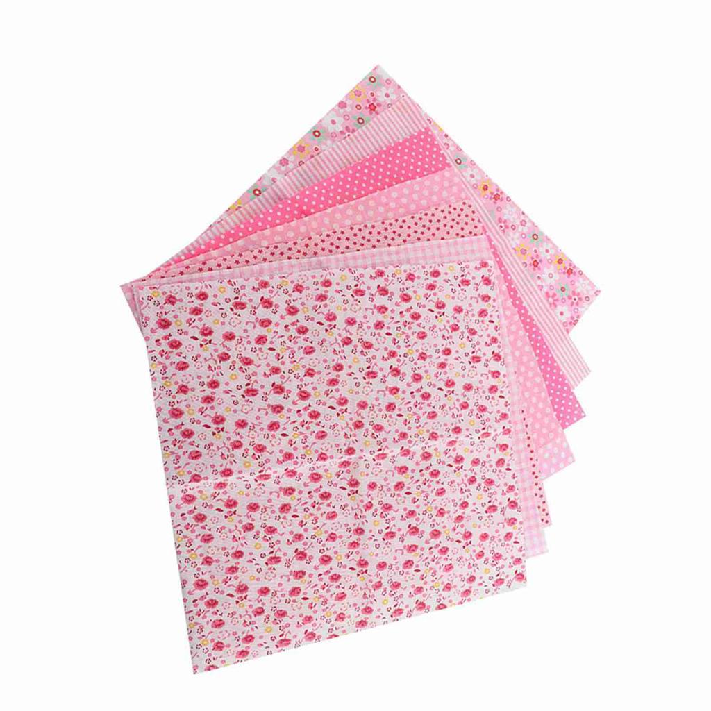 7pcs 25*25cm Cotton Fabric DIY Assorted Squares Pre Cut Bedding Suite Quarters Bundle (Pink)