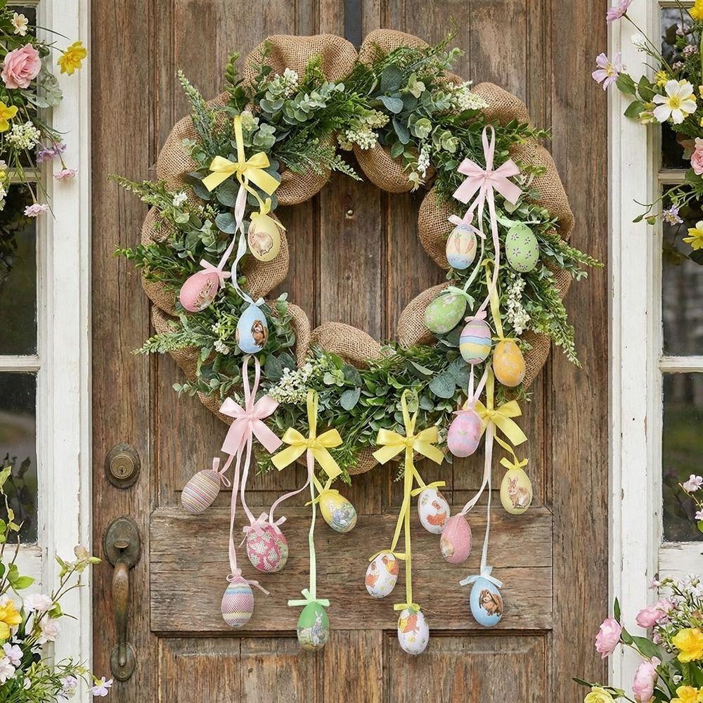 Painted Easter Eggs Hanging Pendant DIY Crafts Easter Tree Decor Colorful Eggs String  Home Decor