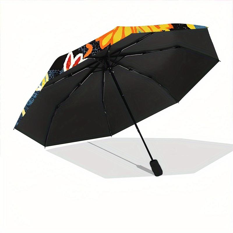 1pc Floral Pattern Automatic Folding Umbrella, Portable & Foldable Design with 8 Ribs, Casual Outdoor Accessory Halloween and Christmas gift