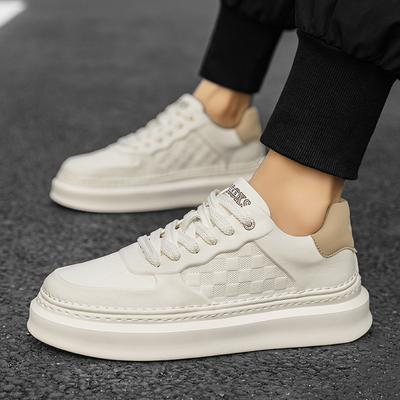 Hoge kwaliteit dikke zool verhogende leren oppervlak witte schoenen herfst lage top sports board schoenen werk casual veelzijdige herenschoenen