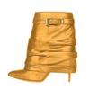 Fashion Brand New European American Pleated Middle Tube Stacking Boots Pointed Slim High Heels, Solid Color Fashionable Skirts Boots 43