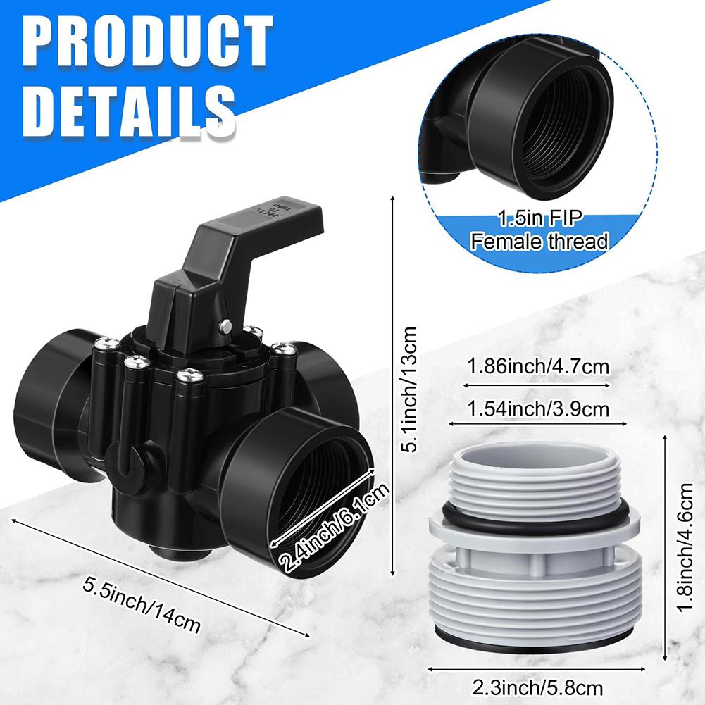 3 Way Swimming Pool Bypass Set Reliable and Adjustable Diverter Valve Hose Adapter with Stop Function for Garden Pool Diverter