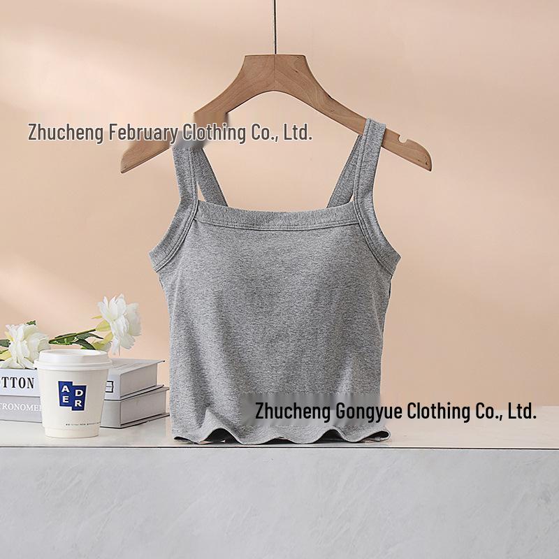 

2025 Women s Pure Cotton One-Shoulder Camisole with Chest Pads - Sun Protection Top Large серый