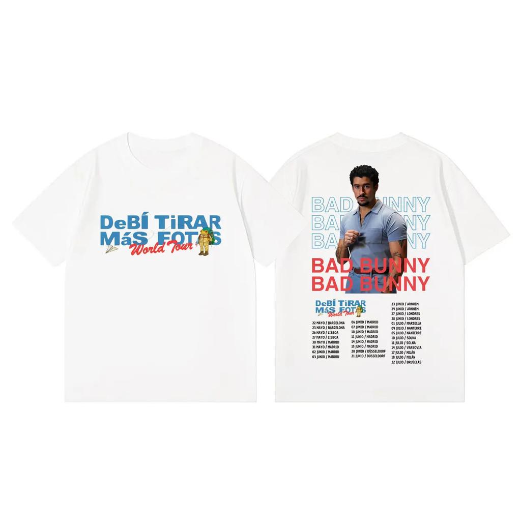 Bad Bunny Debi Tirar Mas Fotos World Tour 2026 T Shirt Fashion Hip Hop Short Sleeve T-shirt Unisex Casual Loose Cotton T-shirts