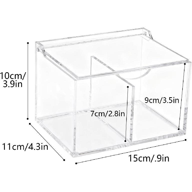 Clear Acrylic Cotton Swab Ball Holder Qtip Organizer with Lid 2-Grid Cotton Swab/Pad/Ball Holder Container Home Bathroom Vanity Countertop Decor