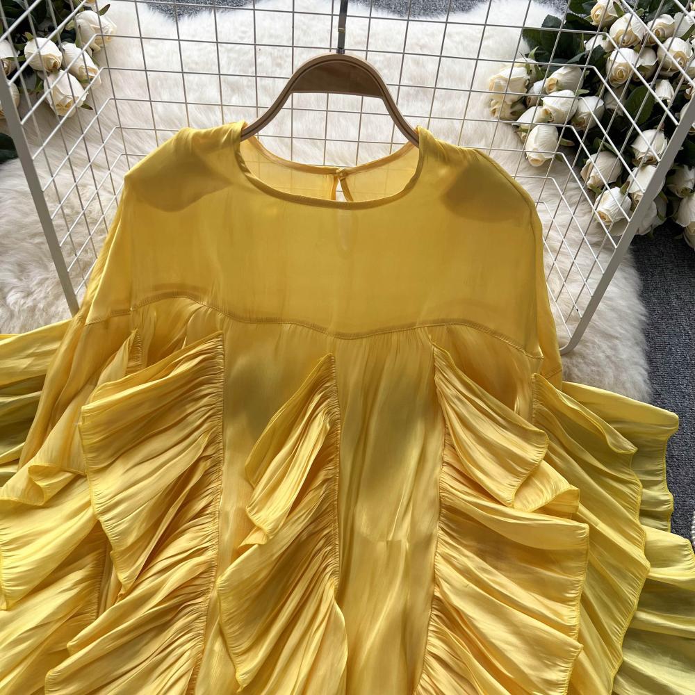 Unregelmäßige Rüschen Langarm Loose Shirt Damen Herbst Französisch Bluse