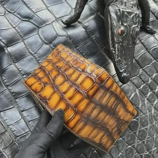 Men's Horizontal Crocodile Leather Wallet - Siamese Belly Pattern