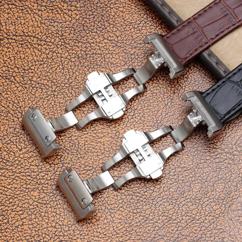 20mm 23mm High Quality Leather Watch Strap Suitable for Cartier Santos Strap Santos 100 Men's and Women's Folding Buckle2028