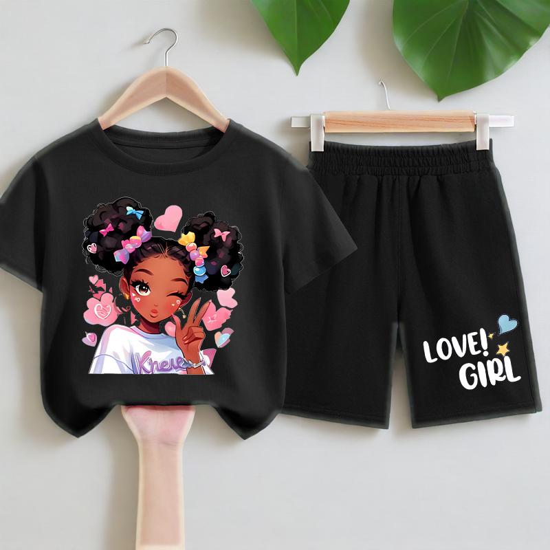 Fun Girl Printed Kids T-shirt Shorts 2pcs Sets Children's Boy and Girl Casual Outfits Kids Short Sleeve Top Set Sport Sweatsuit