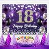 Happy 18th Birthday Backdrop Banner Purple Theme Background with Shiny Diamond Noble Elegant Birthday Party Photo Photog