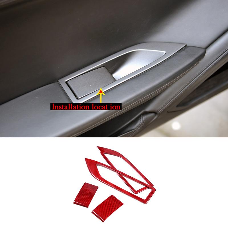 For Ferrari 458 2011-16 Red Real Carbon Fiber Car Gear Panel Glass Lift Switch Door Handle Cover Decoration Sticker Accessories