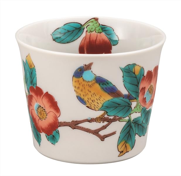 Nakamaru "Kutani Ware" Soba Choko (Sake Cup) - Camellia and Bird Design K9-401