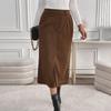 Damen Eleganter Vintage Cord Split Midi Rock Für Den Täglichen Arbeitsweg