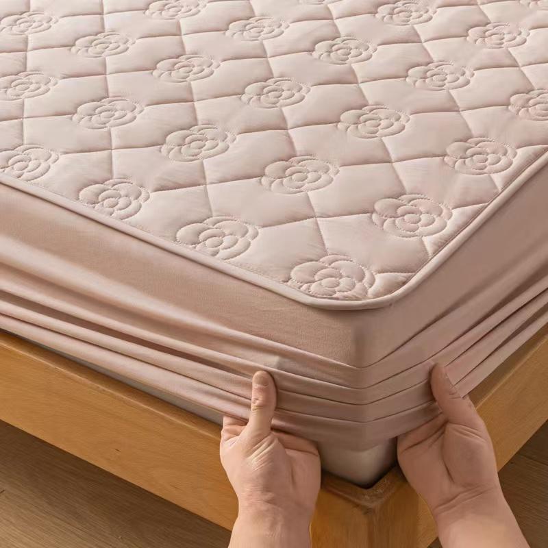 Vattentätt Kviltat Madrasskydd Rå Bomull Antibakteriellt Madrasskydd Skyddsöverdrag Anpassat Sängöverkast Ingår Ej Örngott