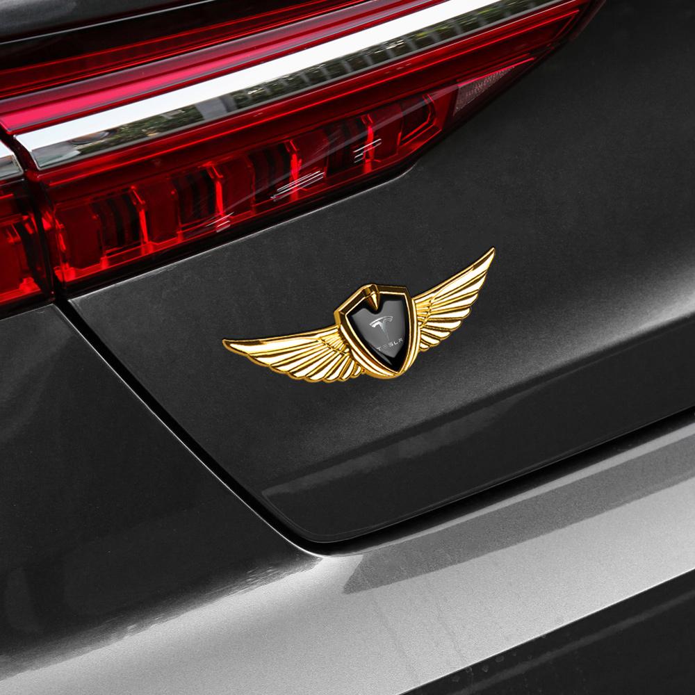 AME1 3D Metal Wings Side Window Body Trunk Mark Sticker Decals For Tesla Model 3 Y X S Roadster Coil Car Styling Valve Accessories