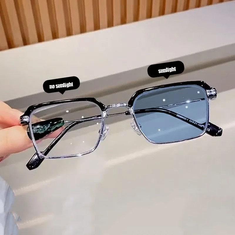 Photochromic Shade Reading Glasses Metal Half Frame Sunglasses Prebyopia Eyeglasses Ultralight For Women&Men 0 +1.0+1.5+2+2.5+4