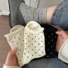 Retro Polka Dot Mid-Calf Cotton Socks with Rolled Hem – Soft, Slouchy, and Casual Women's Style