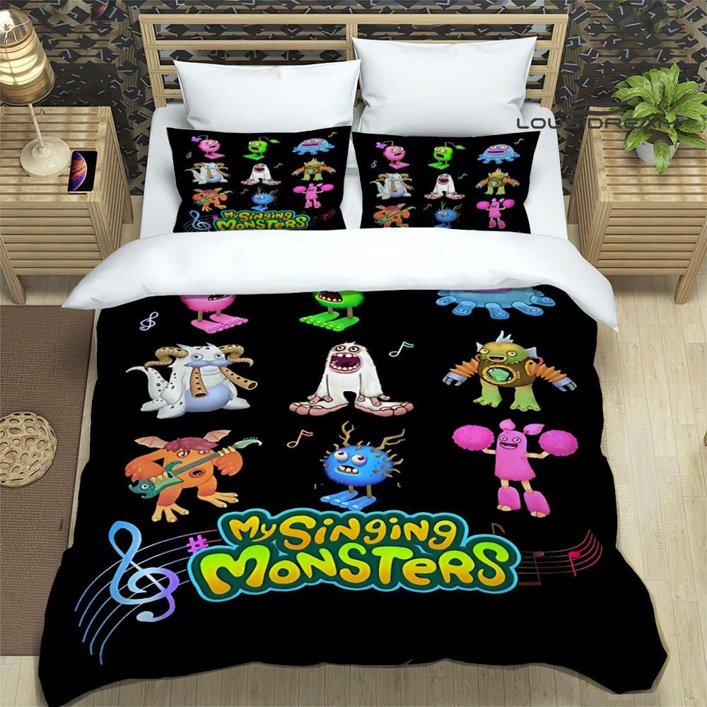 M-My Singing Monsters bedruckte Bettwäsche-Sets exquisites Bettwaren-Set Bettbezug Steppbett-Set Bettwäsche-Set Luxus-Geburtstagsgeschenk