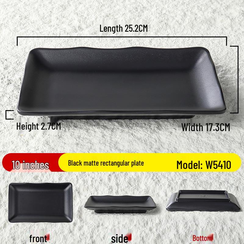 Black Matte Melamine Rectangular Plate – Ideal for BBQ, Grilling, Hot Pot, Restaurant, or Buffet Side Dishes