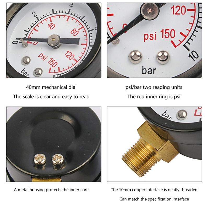 40mm Pool Filter Water Pressure Dials Hydraulic Pressure Gauge Meter Manometer 1/8" NPT for Air Compressor Water Systems