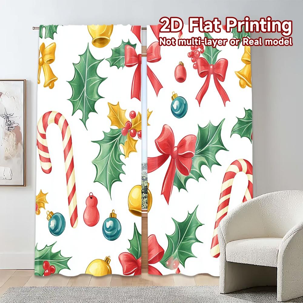 2pcs,Curtains Christmas Candy Holly Bells (4) Modern Window Curtain 100% Polyester Curtains Decorations Outdoor Decorative for