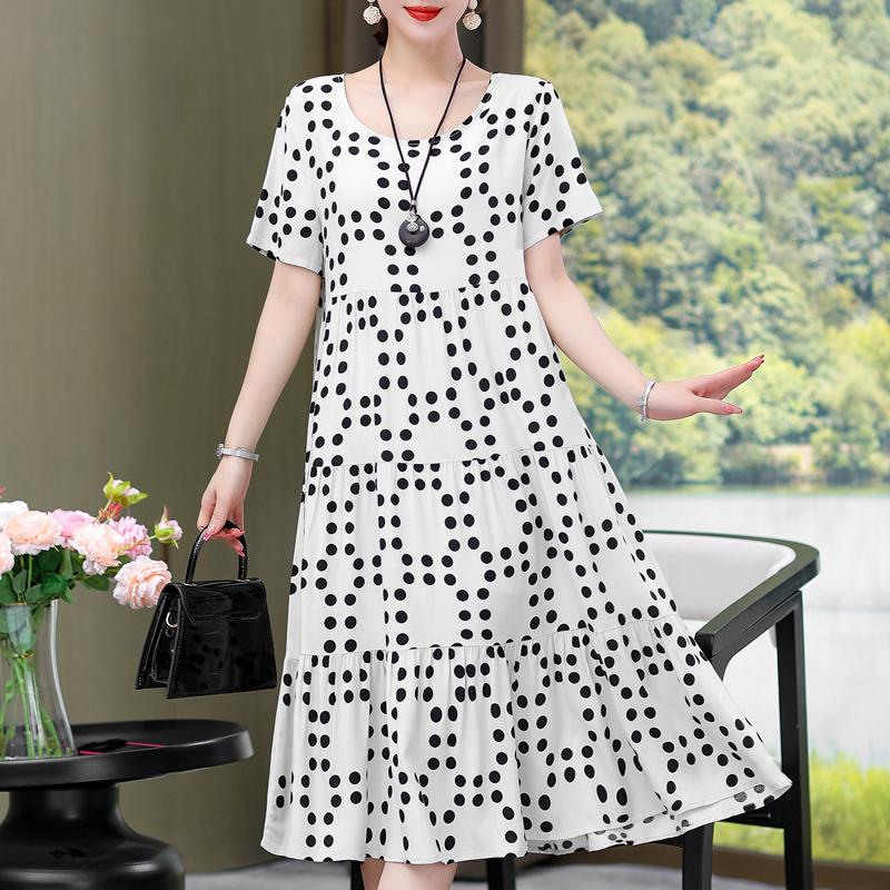 Elegant Women's Summer Sundresses Loose Korean Style Clothes Women  New Vintage Print Midi Dress