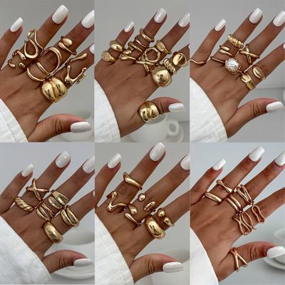 Vintage Glatte Verstellbare Gelenk Offene Ringe für Damen Übertriebene Goldfarbene Geometrische Fingerringe Hip Hop Alltagsschmuck Geschenk Neu