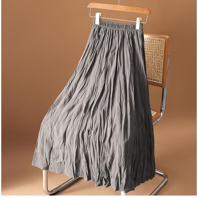 

Qooth Pleated A Line Skirt Flared Swing Midi Skirt with Elastic Waist Vintage Retro Style QT2746 One Size серый