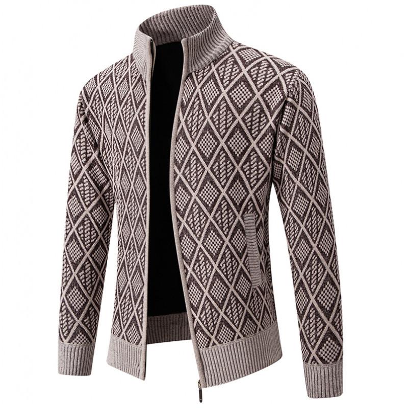 New Men's Sweater Korean Style Autumn and Winter Jacquard Trendy Casual Diamond-shaped Stand-alone Sweater Cardigan Jacket