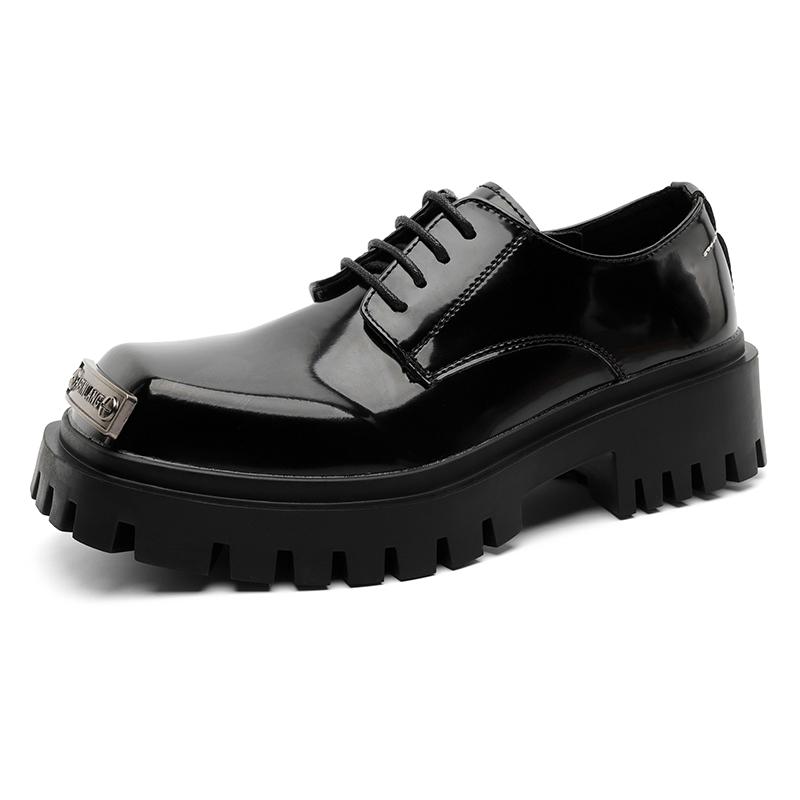 

Лакированная кожа мужская обувь Роскошный дизайнерский минималистичный стиль Офис Повседневный Досуг Бизнес Уличная толстая подошва молодежная обувь 46 чёрный