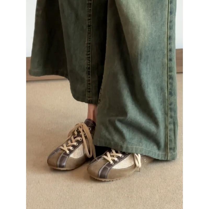 Sheepskin version~ retro leather lace-up women's new niche casual sports shoes flat bottom