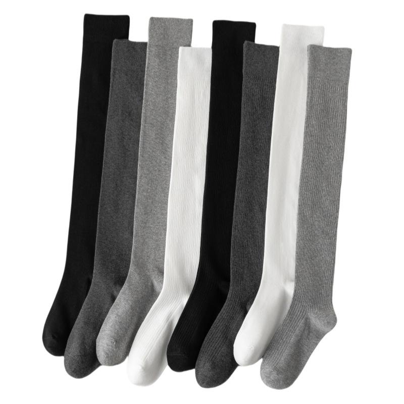 Chaussettes montantes, Chaussettes de compression automne et hiver, Chaussettes amincissantes, Chaussettes en coton de couleur unie, Chaussettes montantes polyvalentes, Dames