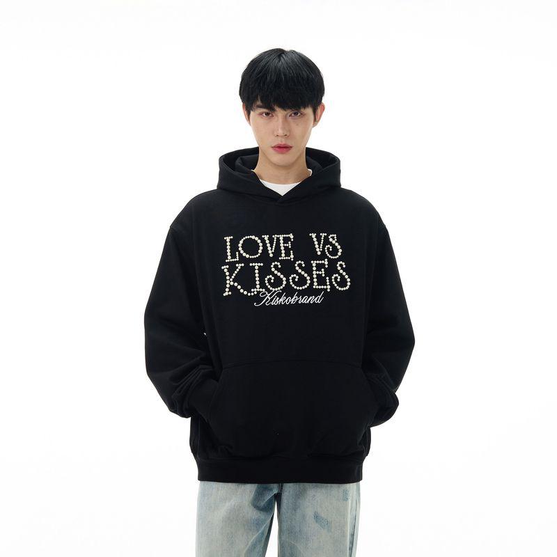 

Kisko Original American Retro Three-Dimensional Pearl Hooded Sweatshirt for Men and Women, Designer Trendy Casual Jacket Top Black XL