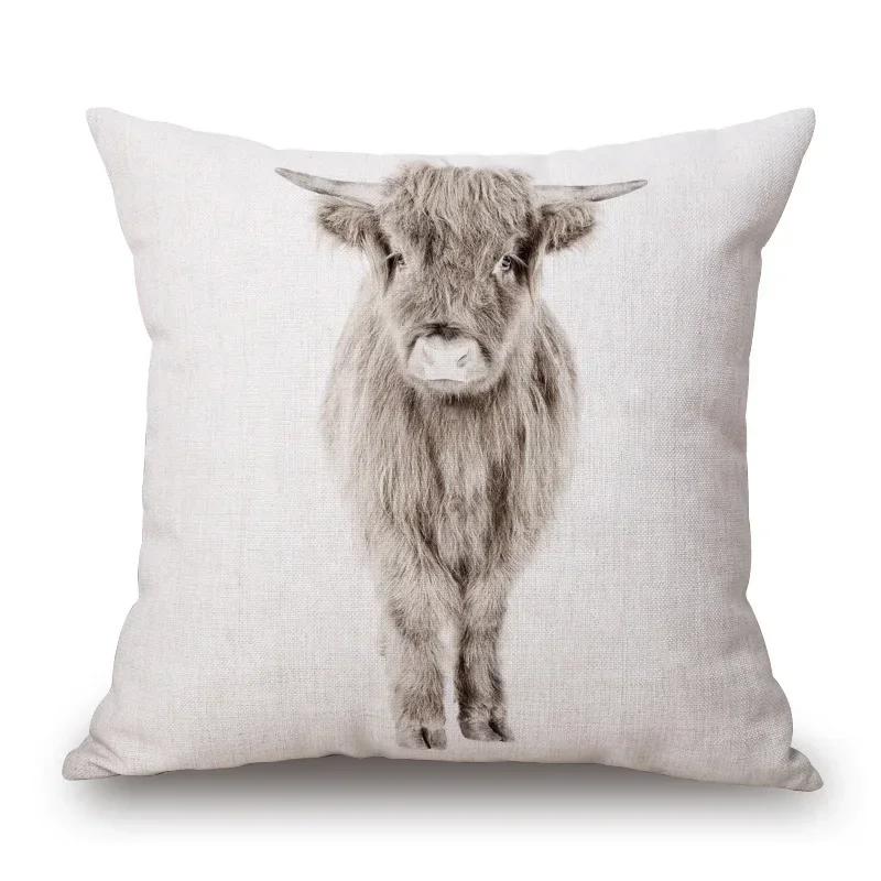 Nordisk Retro Stil Djur Poster Kuddfodral Höglandsko Kalv Hjort Get Älg Räv Björn Tryck Örngott