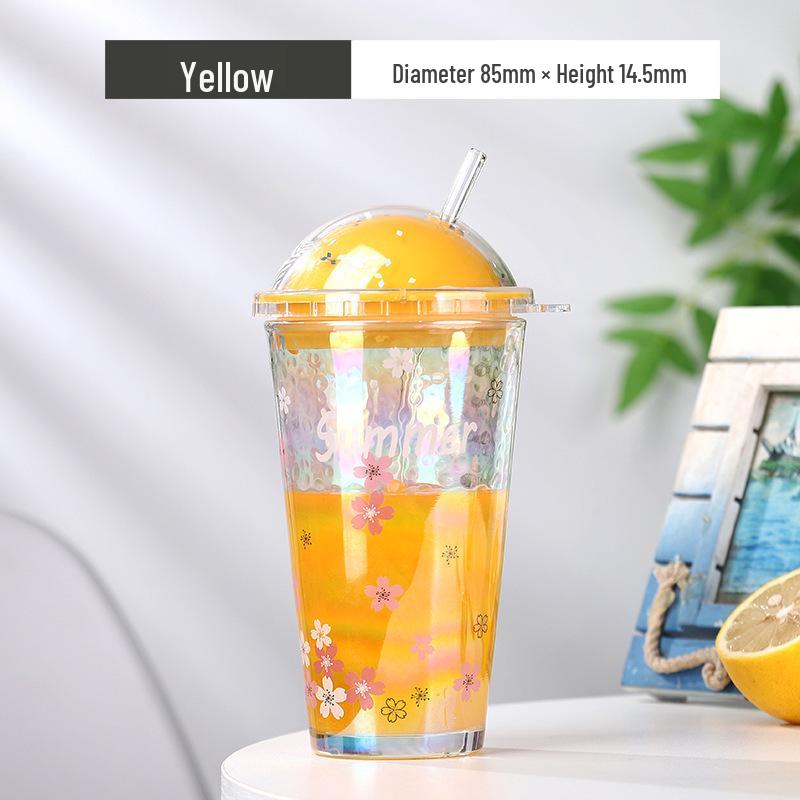 Stylish Cherry Blossom Starry Sky Glass Cup with Straw - Perfect Gift for Girls