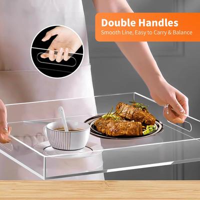 Clear Acrylic Tray 2 Pieces Leakproof With Handles Table Decor Acrylic Tray Display Organizer For Food Snack Dessert Coffee