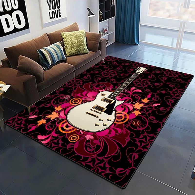 Colorful Music Guitar Melody 3D Printed Carpets for Living Room Non-Slip Area Rug Bedroom Bedside Home Decor Washable Floor Mat