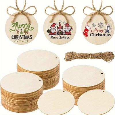 30 Pieces Unfinished Blank Natural Round Wood Circles Large Tags Slices Ornaments Pendants for Christmas Decorations DIY Crafts