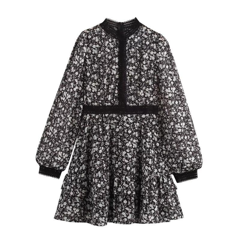 

Kaslead New Arrival Women s Clothing Fashion Style Minimalist Retro Loose Small Floral Patchwork Edge Dress Color L